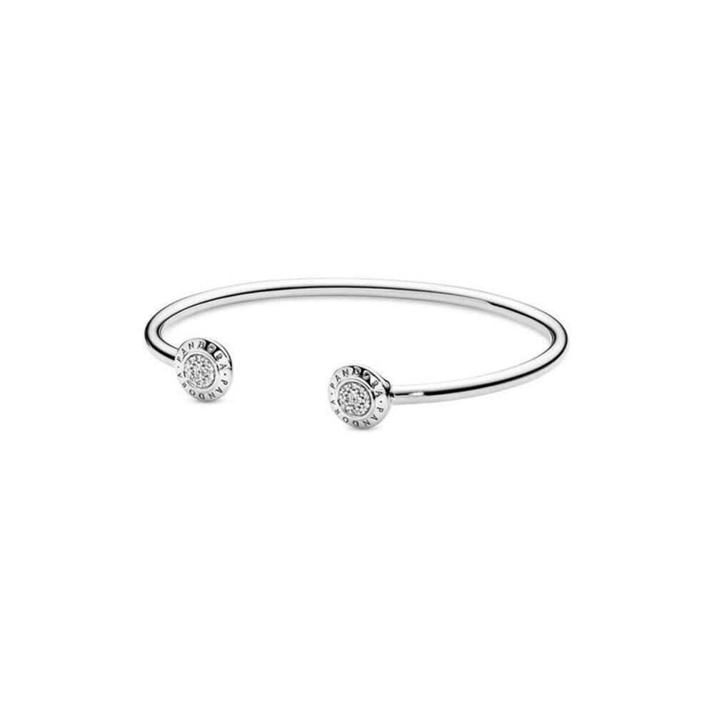 Pandora Silver Cz Logo Open Bangle Bracelet